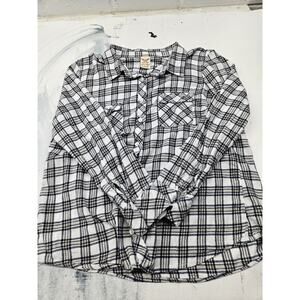 Faded Glory Button Up White Plaid Long Sleeve Shirt